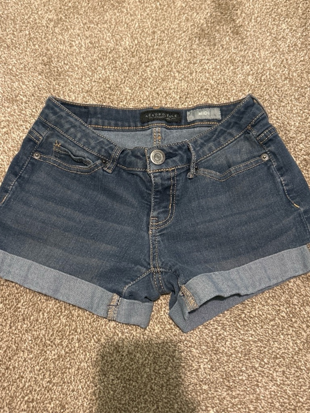 Aeropostale Women's Dark Blue Rolled Cuff Denim Shorts